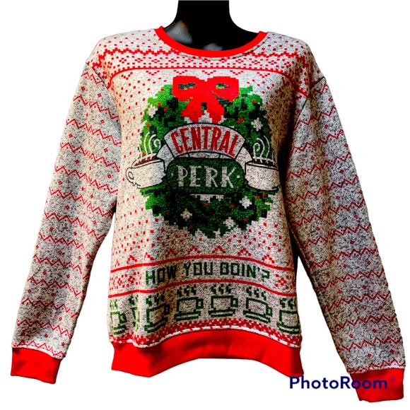 FRIENDS | Sweaters | Christmas Sweater Friends Tv Show Central Perk How Ya  Doin Wreath Size Large | Poshmark